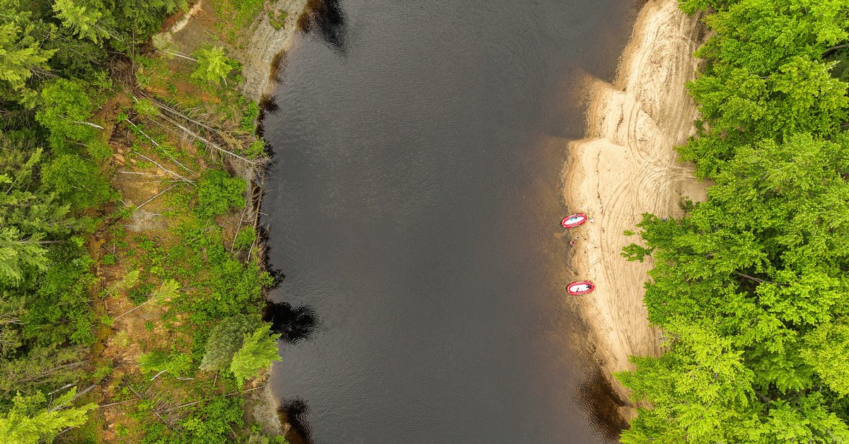 Aerial view of the Coulonge River at Camping Pont Blanc