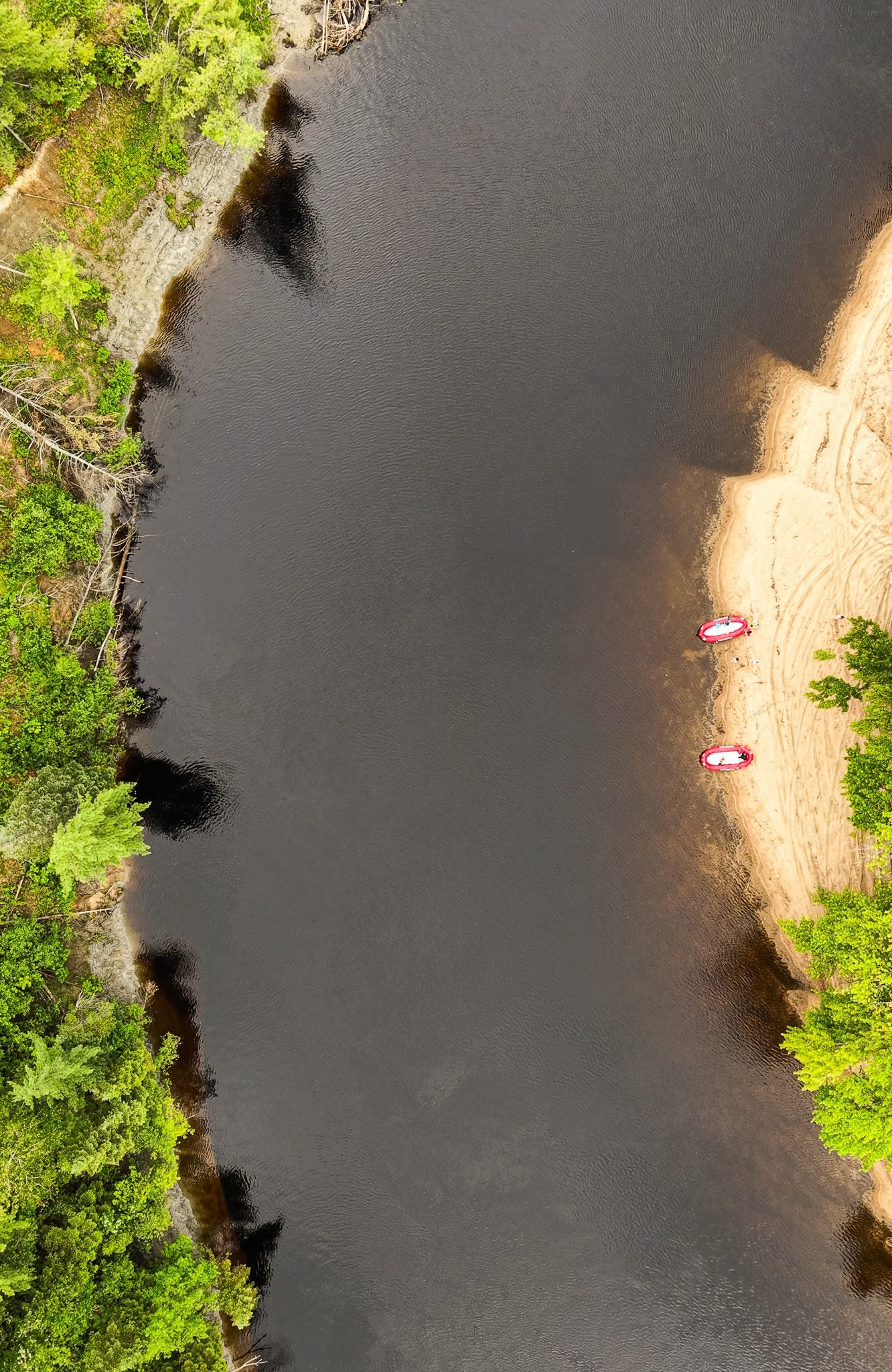 Aerial view looking down the river